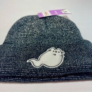 Sparkle Knit Beanie with Ghost Pusheen Patch - Black